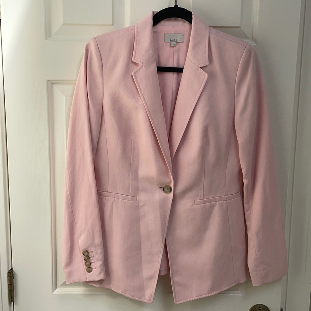 EUC Loft pink linen blend one-button blazer sz 2